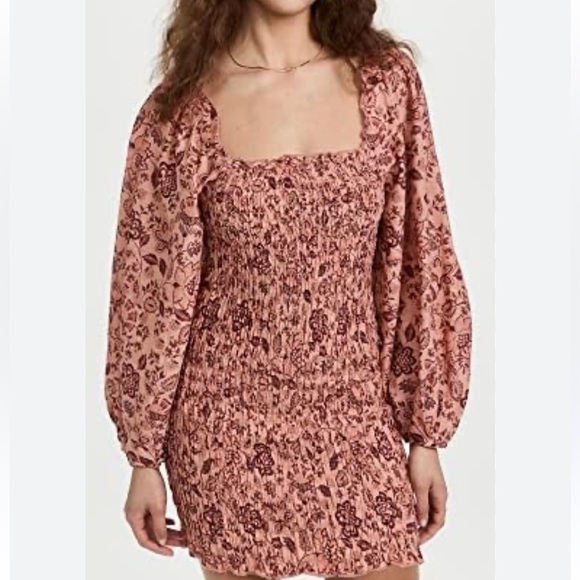 NWOT FREE PEOPLE Smock It To Me Mini Dress Ruffle Floral Printed Smocked Bodycon - Picture 13 of 14